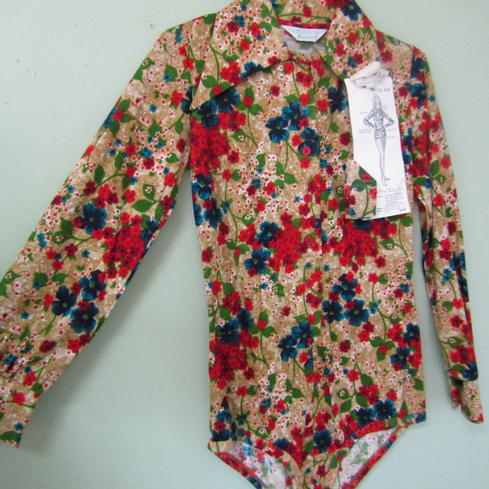 VINTAGE 1970'S BOLD PRINT BODY SUIT / NWT / SIZE 10 JR MISS
